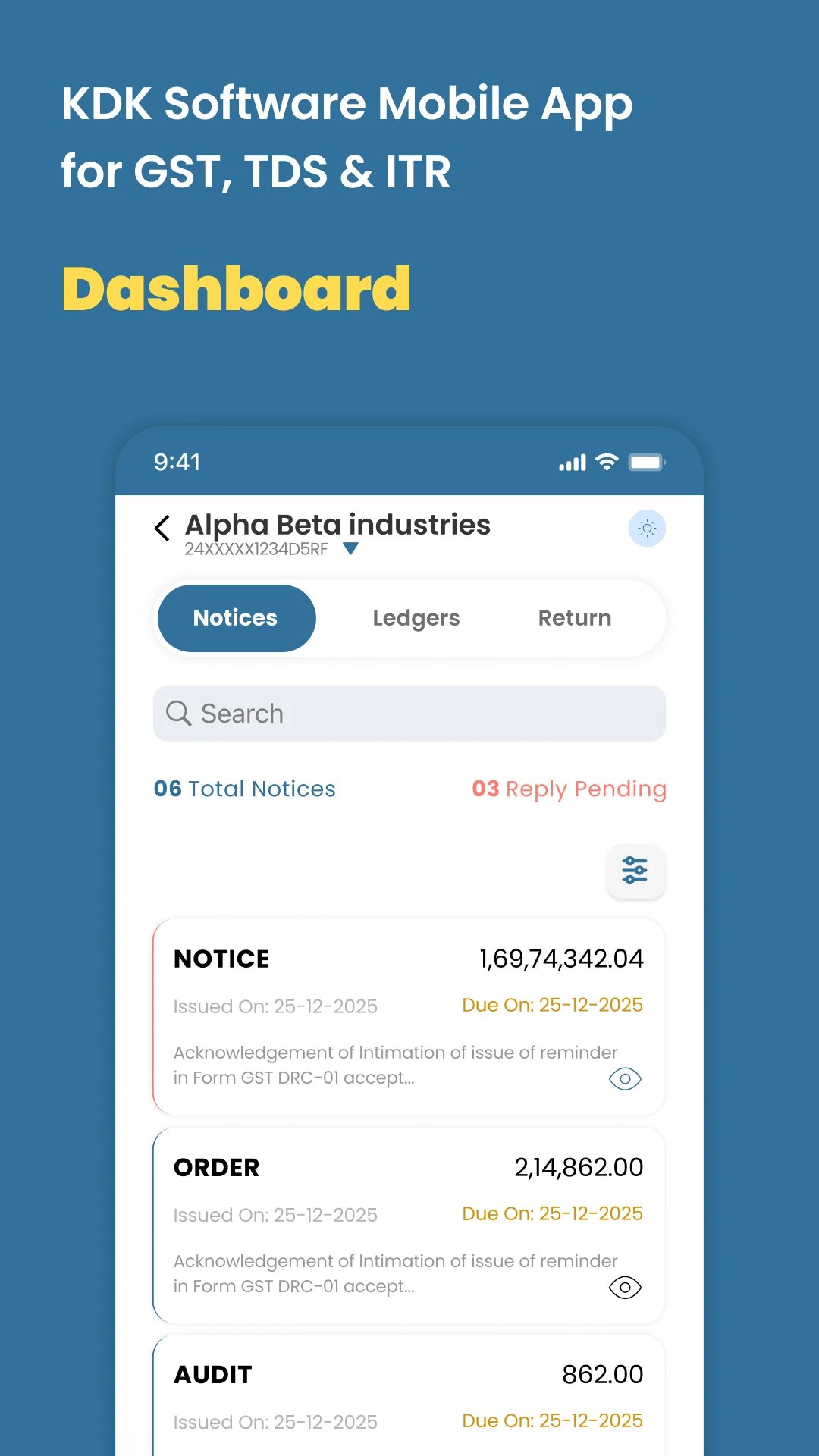 Spectrum Cloud Mobile App - GST, TDS & ITR compliance tracking on Android and iOS